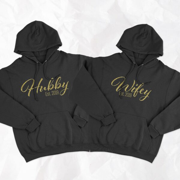 Hubby and Wifey Hoddies With Year of Wedding
