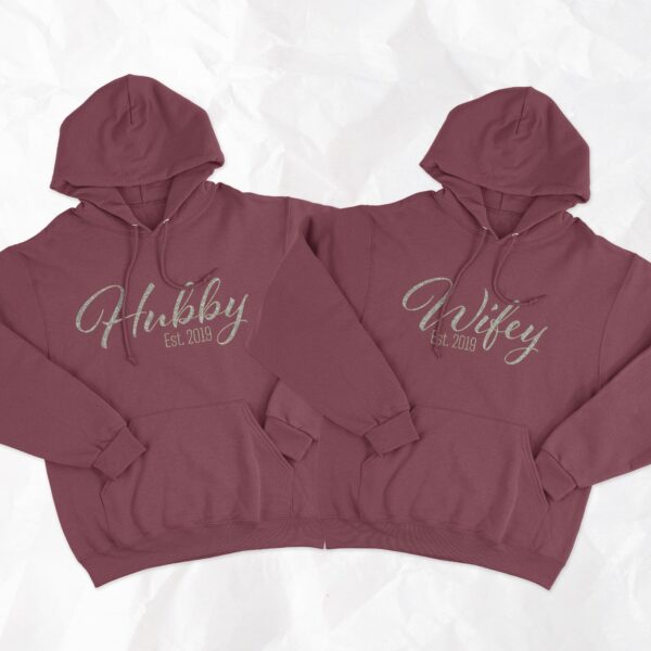 Hubby and Wifey Hoddies With Year of Wedding - Image 3