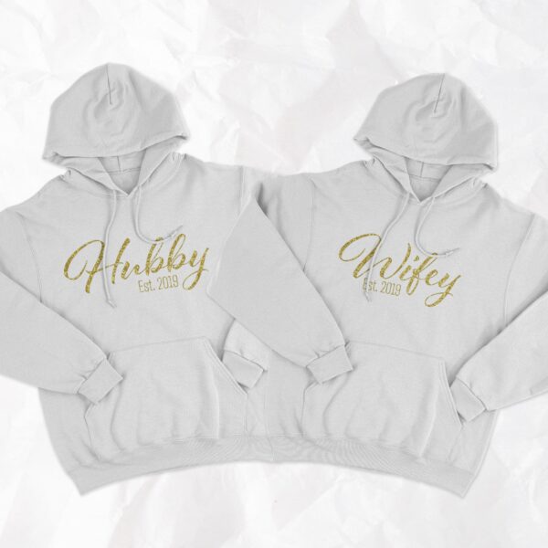 Hubby and Wifey Hoddies With Year of Wedding - Image 2