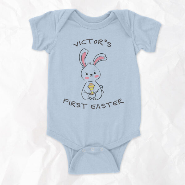 Baby's First Easter - Bunny Holding Egg - Short Sleeve Onesie - Image 3