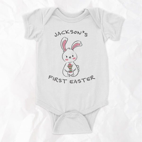 Baby's First Easter - Bunny Holding Egg - Short Sleeve Onesie - Image 2
